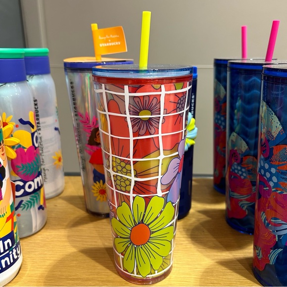 Starbucks Floral Stripped Cold Cup Insulated Iridescent Tumbler Venti 24oz New - Picture 7 of 16